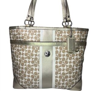 Coach Chelsea Heritage Beige and Gold Signature Tote EUC!